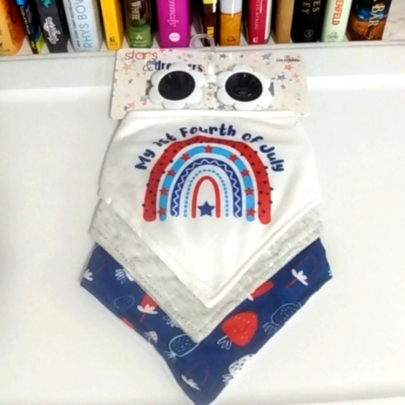STARS & DREAMERS GIRL'S JULY 4TH SUNGLASSES AND BANDANA BIBS 4 PIECE SET… - Picture 2 of 9
